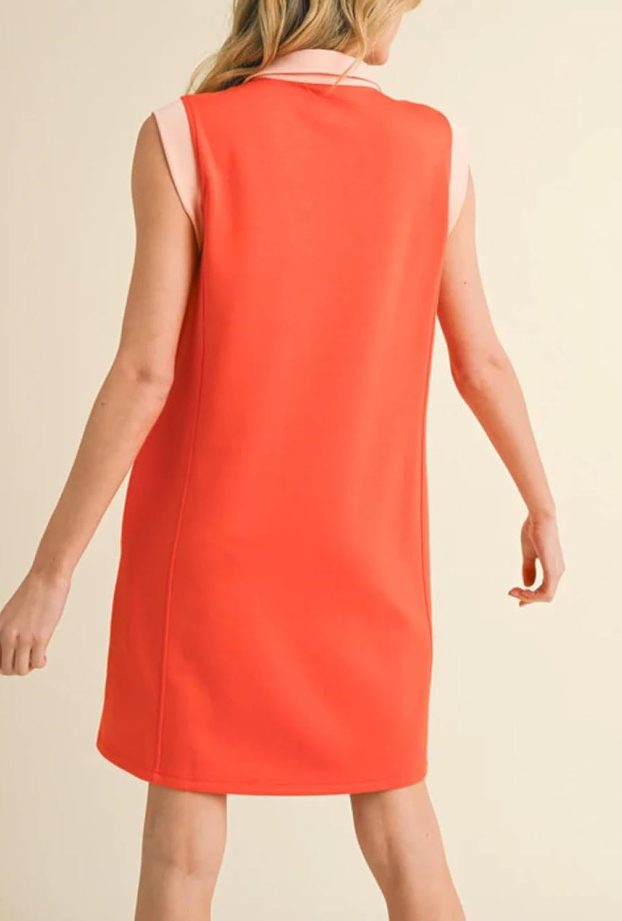 Women's Summer Half Zip Colorblock Sleeveless Sweatshirt Dress