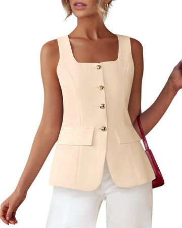 Women's Square Neck Button Sleeveless Suit Vest
