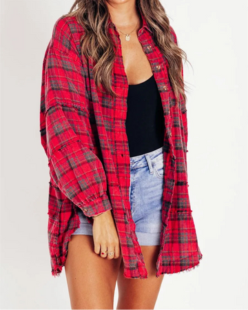 Oversized Women's Seamed Raw Edge Washed Shirt Jacket
