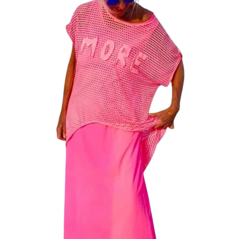 Hollow Out Blouse and Sleeveless Dress 2-Piece Set