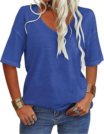 Women's V-neck Solid Color Casual Short Sleeved Basic Top