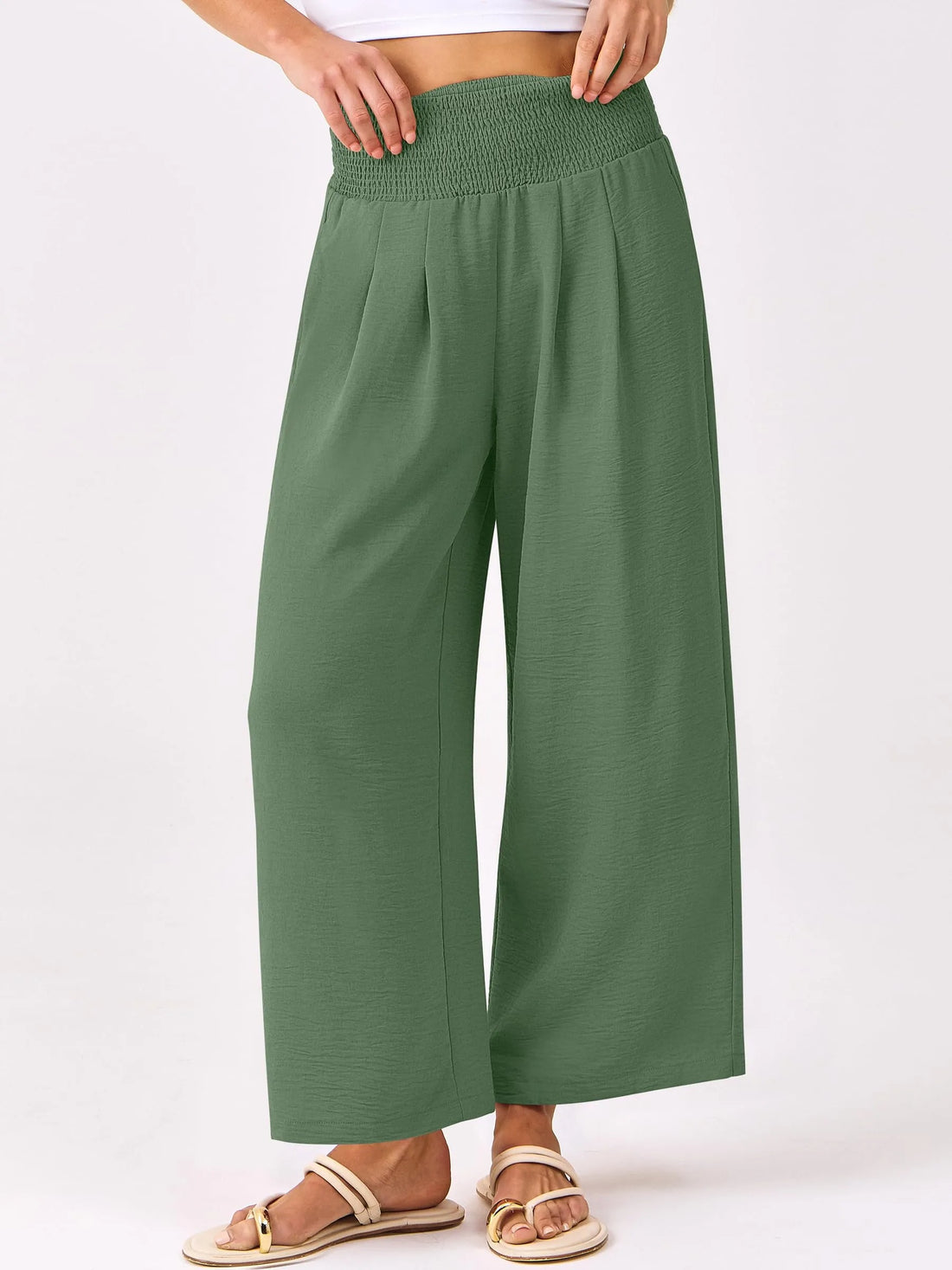Women's High Waist Elastic Palazzo Pants Flowy Beach Lounge Casual Trousers