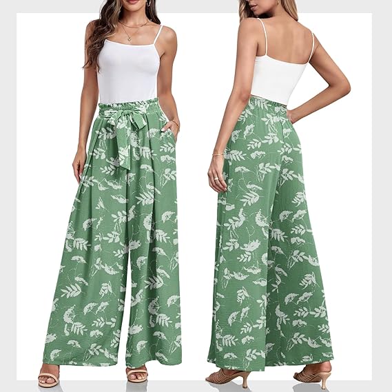 Wide Leg Pants For Women High Waisted Palazzo Pants Work Casual Flowy Tie Knot Trousers With Pockets