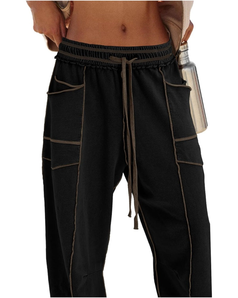 Women's Summer Pants Drawstring Casual Wide Leg Sports Pants