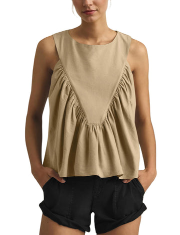 Women's Casual Loose Round Neck Sleeveless Pleated Vest