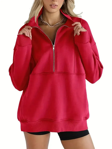 Women's Half Zip Oversized Sweatshirt With Pockerts