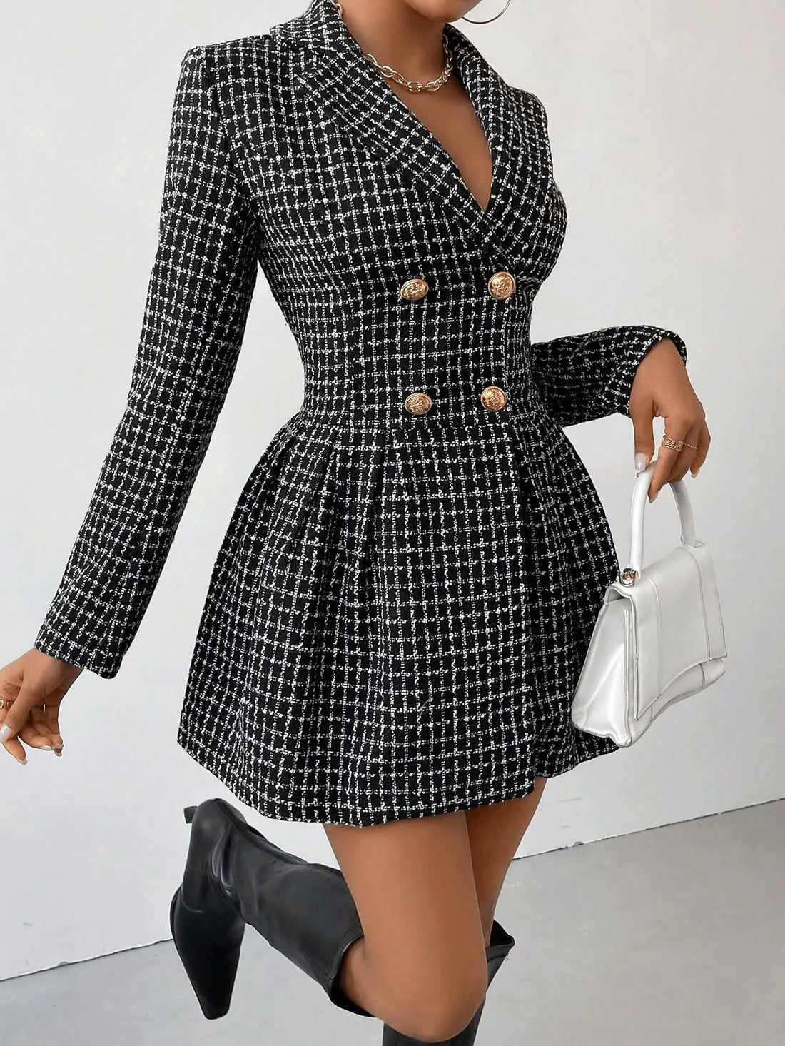 Women‘s Plaid Print Double Button Trench Coat For Fall And Winter