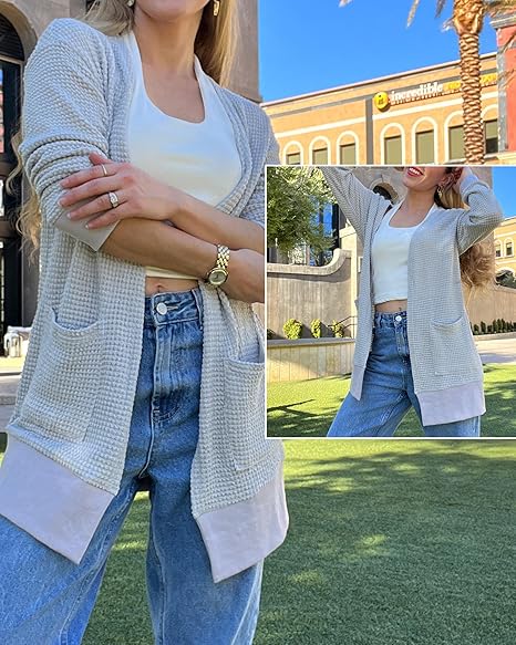 Women's Fashion Cardigan Sweater Lightweight Open Front Long Casual Beach Kimonos Outfits With Pockets