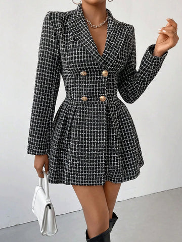 Women‘s Plaid Print Double Button Trench Coat For Fall And Winter