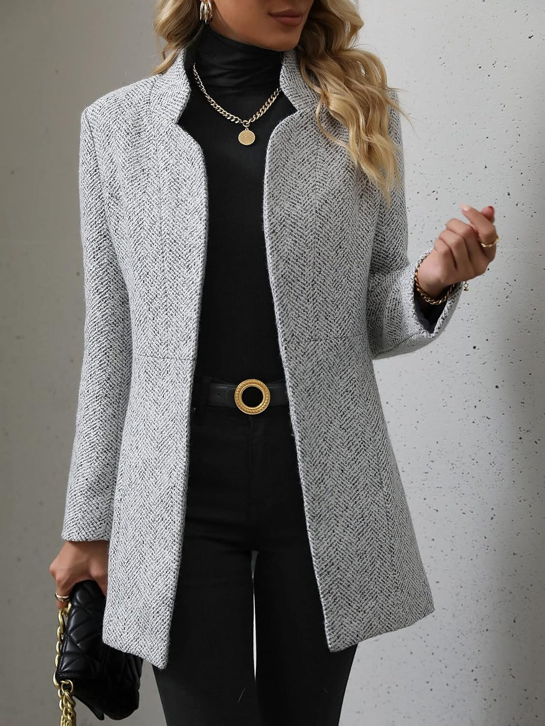 Women's Notch Lapel Slim Fit Overcoat Long Sleeve Blazer Jacket