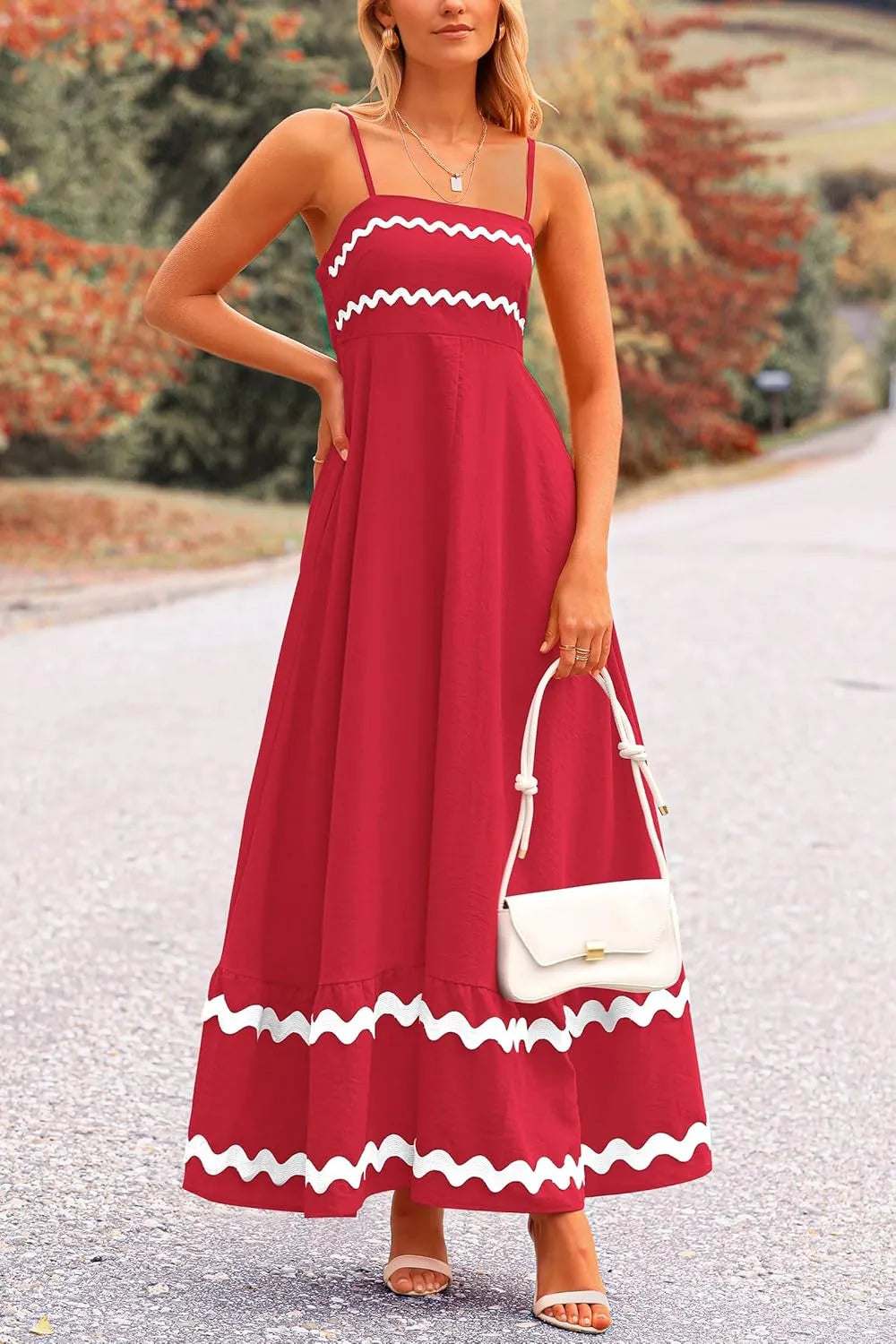 Women's Summer Flowy Casual Sleeveless Spaghetti Strap Ruffle Maxi Dress