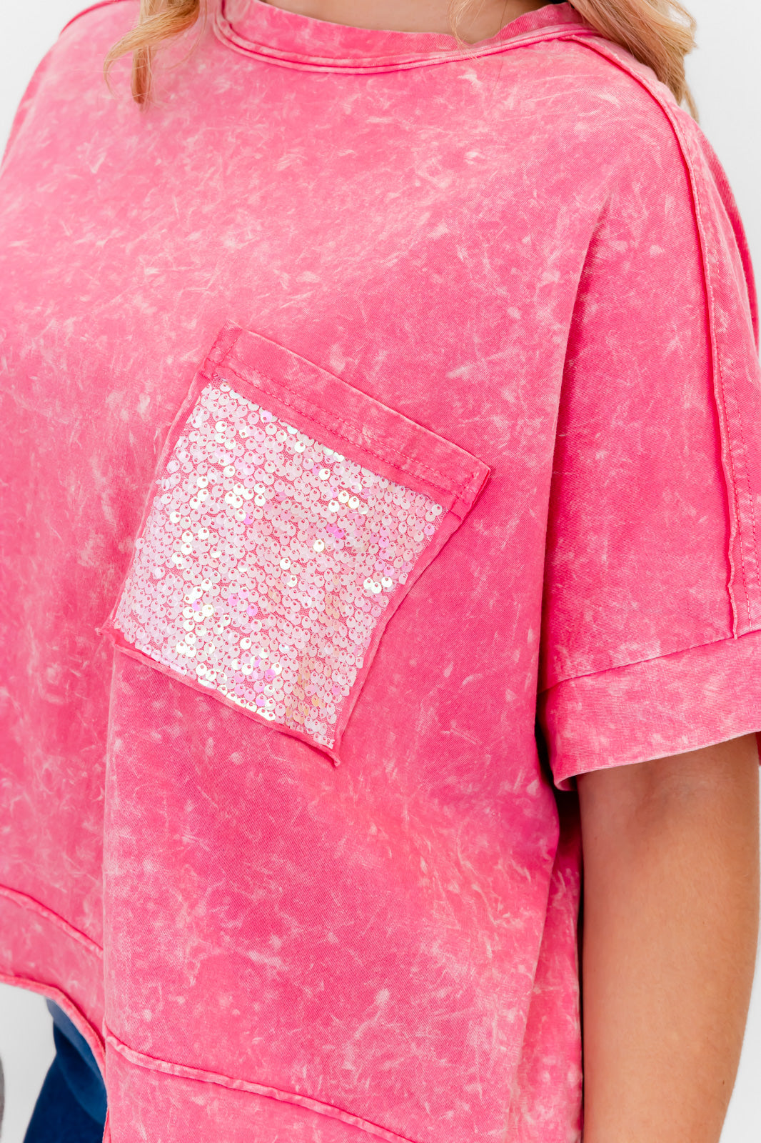 Women's Mineral Wash Sparkle Pocket Boxy Tees