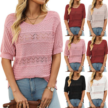 Crochet Women's Short Sleeve Round Neck Sweater