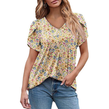 Womens Short Sleeve Tunic Tops Summer Henley Shirts V-neck Blouse