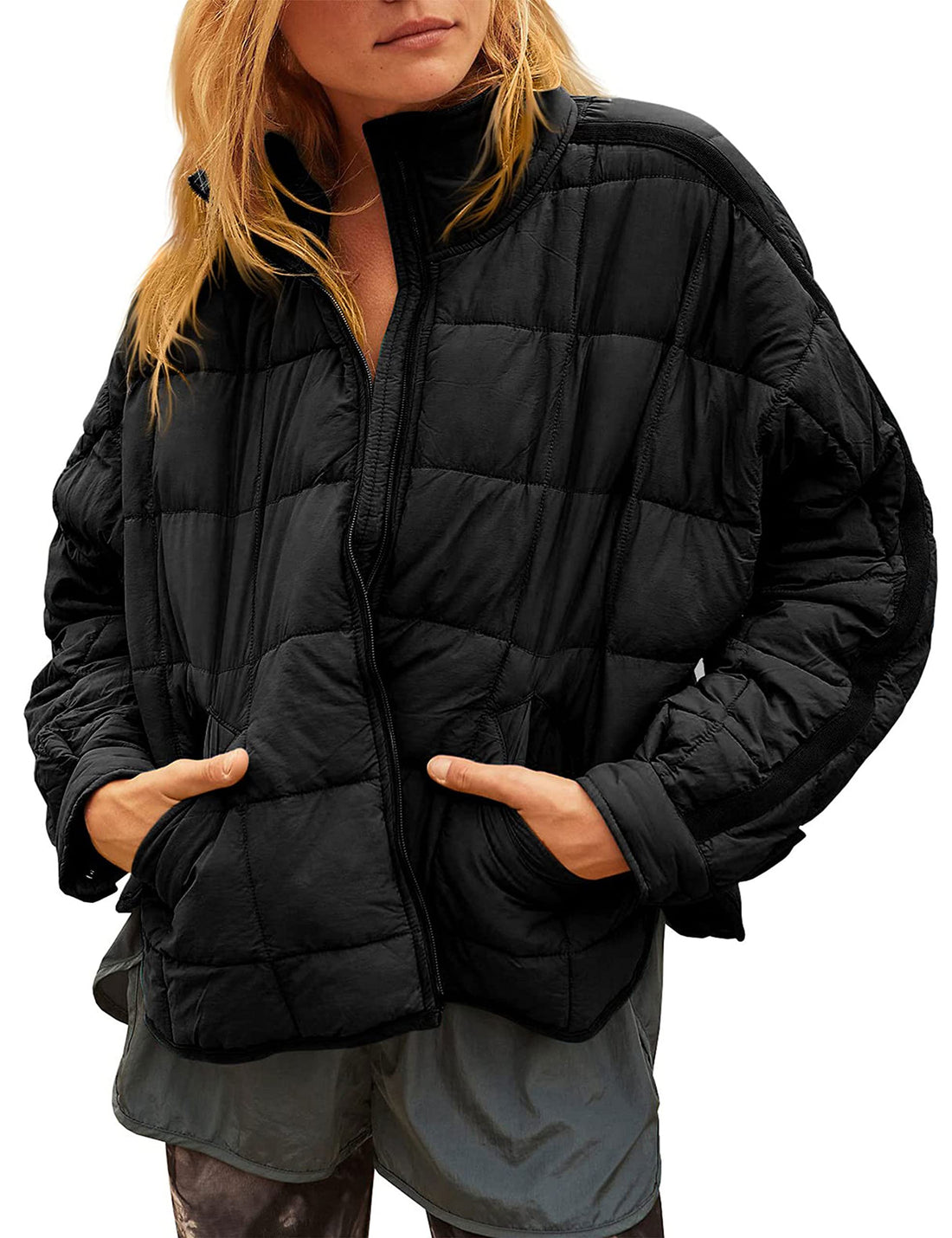 Womens Quilted Puffer Jackets Lightweight Zip up Short Winter Coat with Pockets