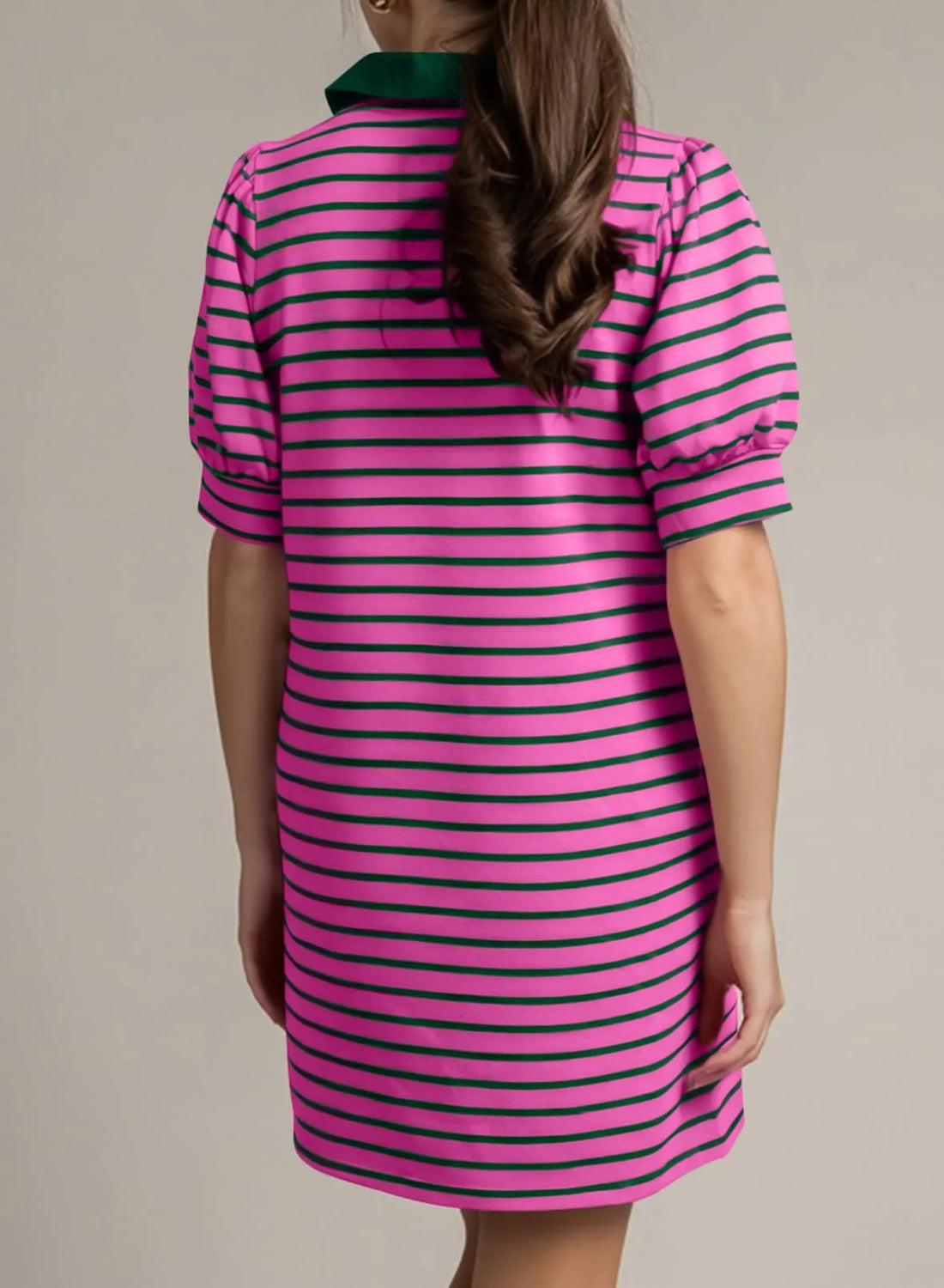 Women's Casual Polo V Neck T Shirt Striped Dress