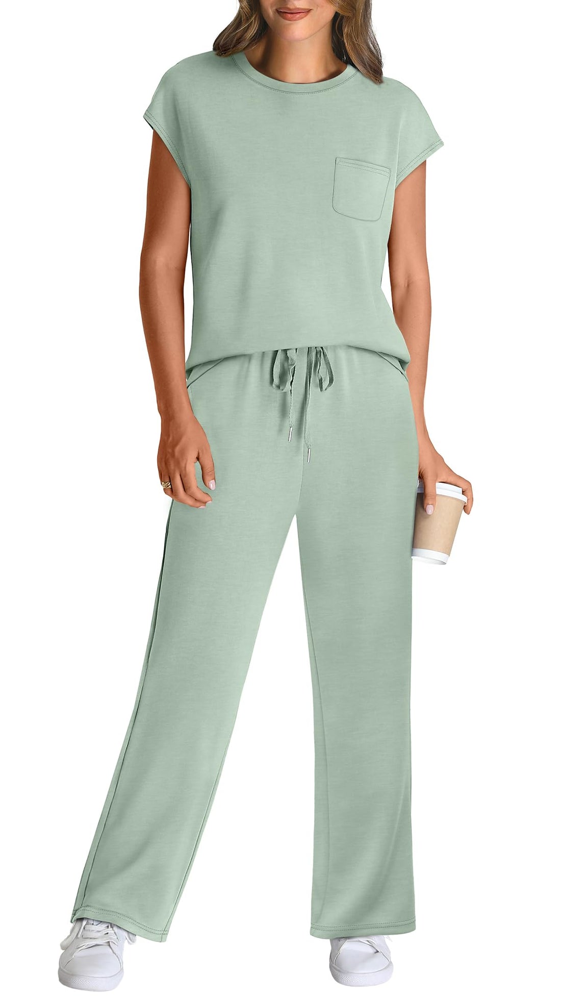 Women Casual Summer Travel Vacation Outfits Cap Sleeve Lounge Set