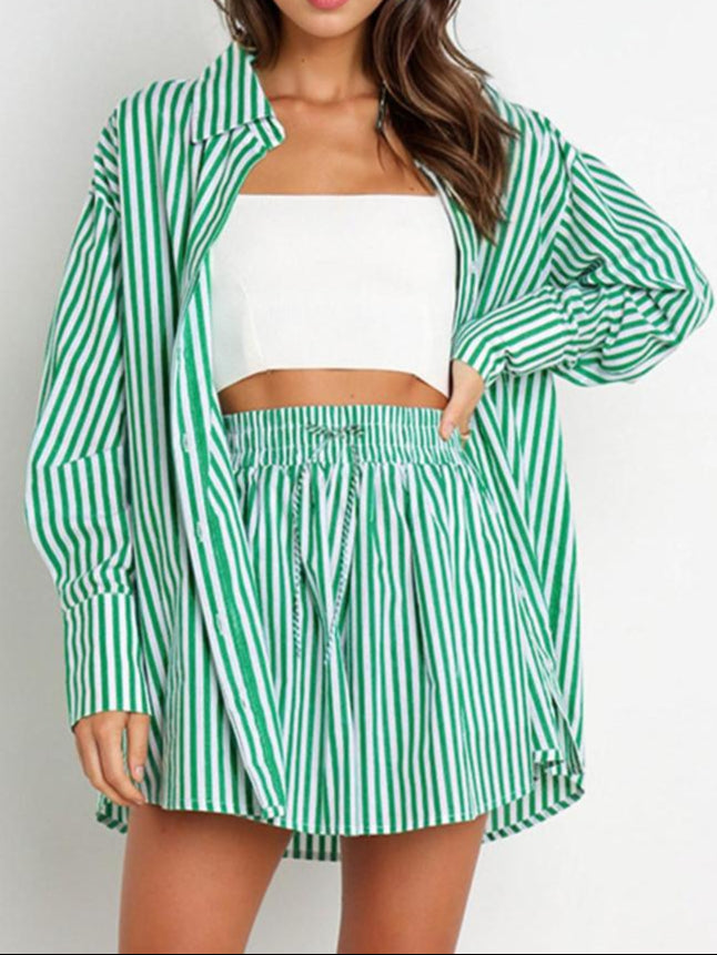 Women's Striped Print Co-ord Two-piece Casual Matching Set