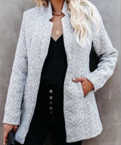 Women’s Notch Collar Open Front Trench Coat with Pockets