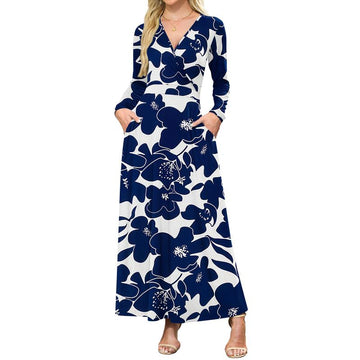 Long sleeve Ankle Length Floral Print Flowy Dress