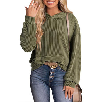 Women's Pullover Hoodies Sweatshirts Casual Loose Long Sleeve Ribbed Knit Shirts