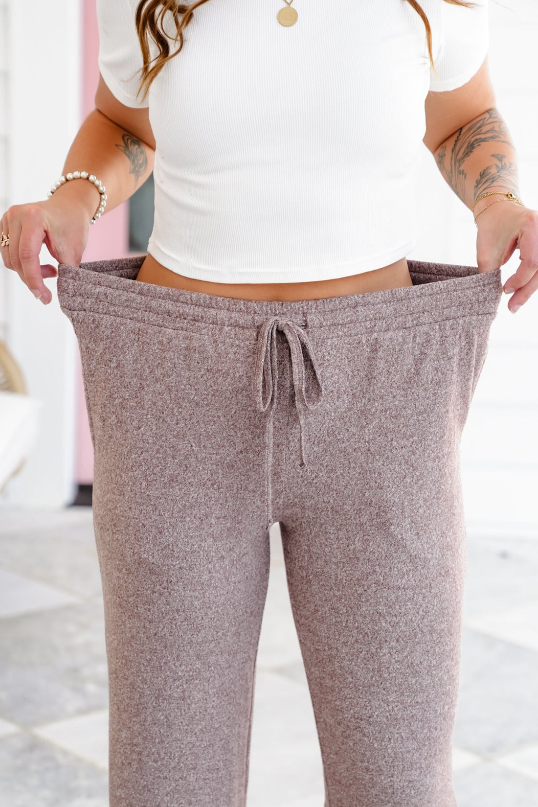 Women's Drawstring Elastic Band Waist Wide Pants
