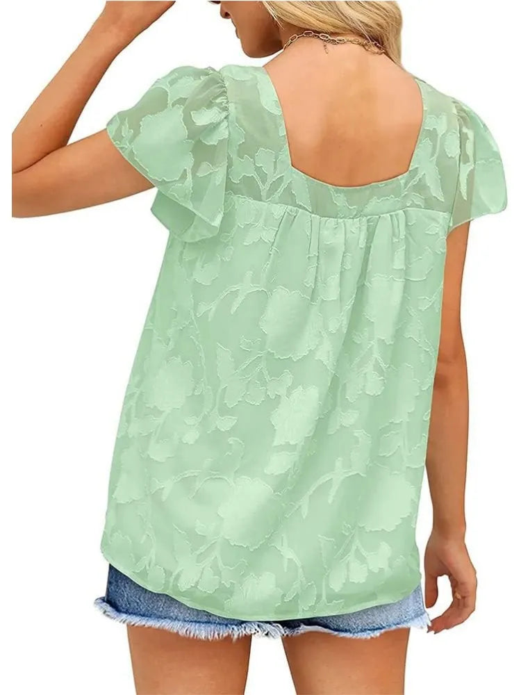 Women's Casual Square Neck Puff Sleeve Blouses