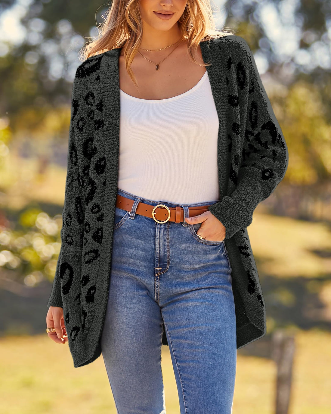 Women's Leopard Print Long Sleeve Cardigan Jacket