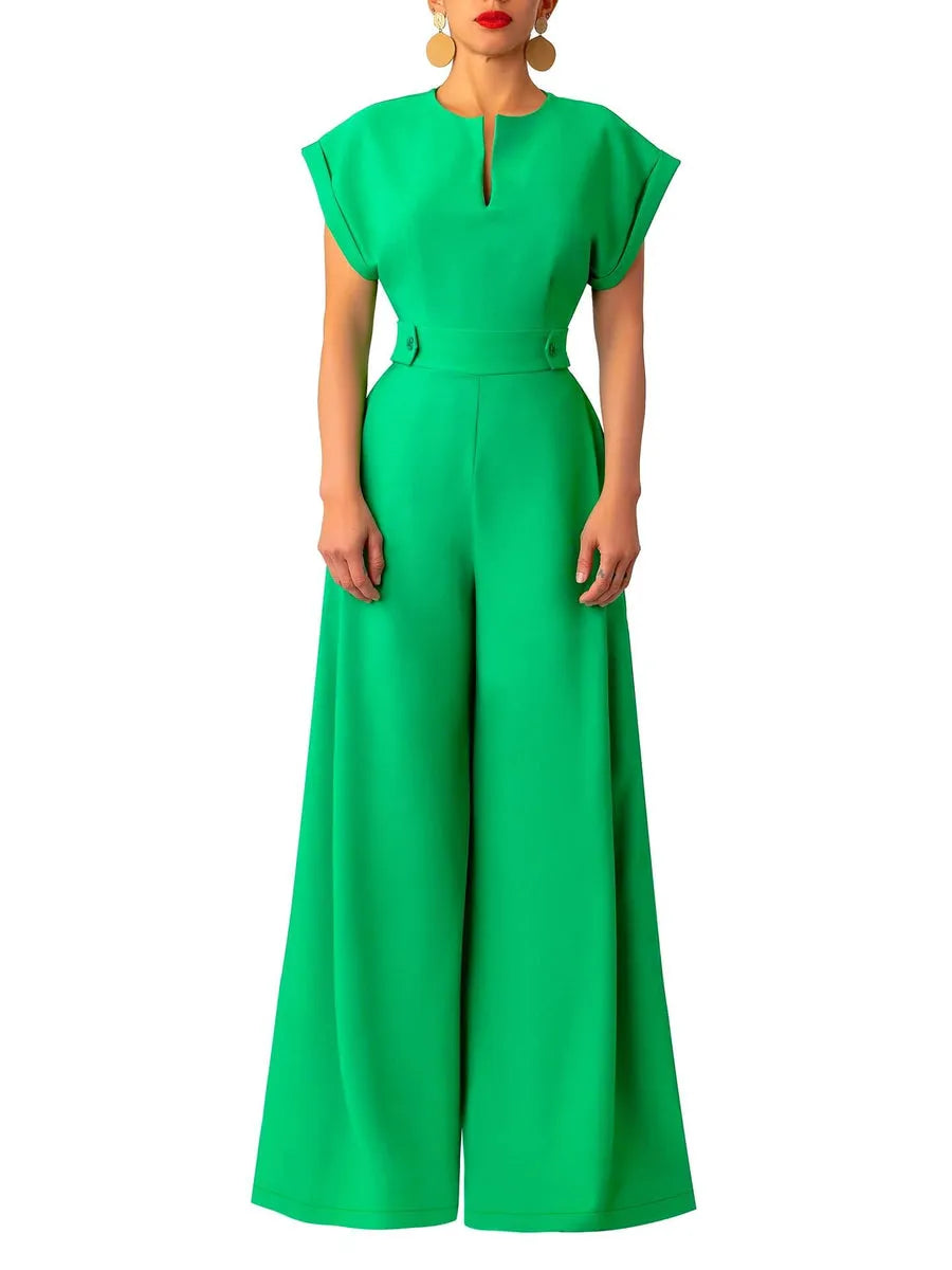 Women's Casual V-neck Wide Leg Jumpsuit With Pockets