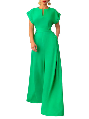 Women's Casual V-neck Wide Leg Jumpsuit With Pockets