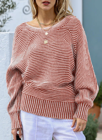 Women Boat Neck Batwing Sleeve Oversized Pullover Sweater Tops