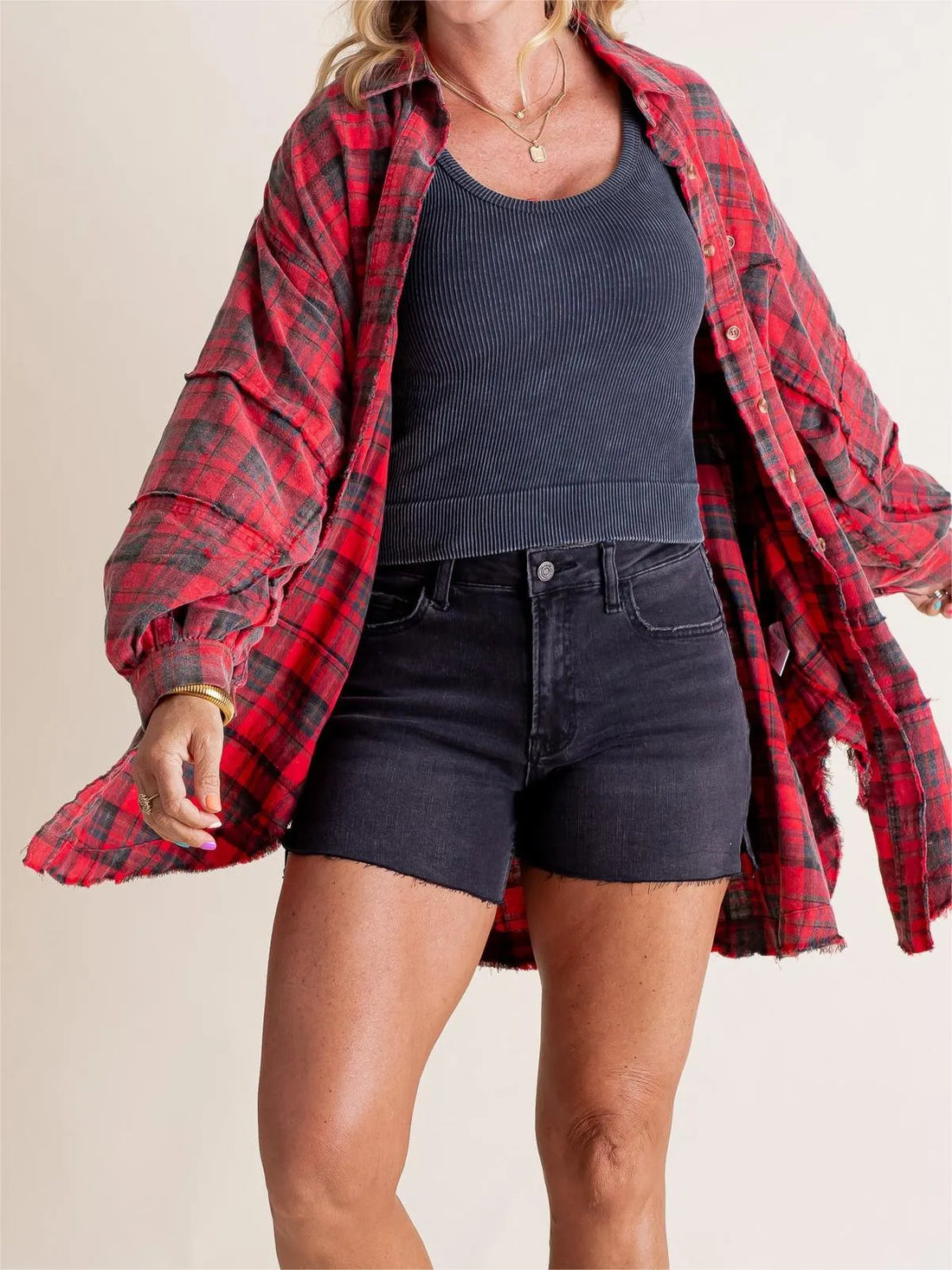 Oversized Women's Seamed Raw Edge Washed Shirt Jacket