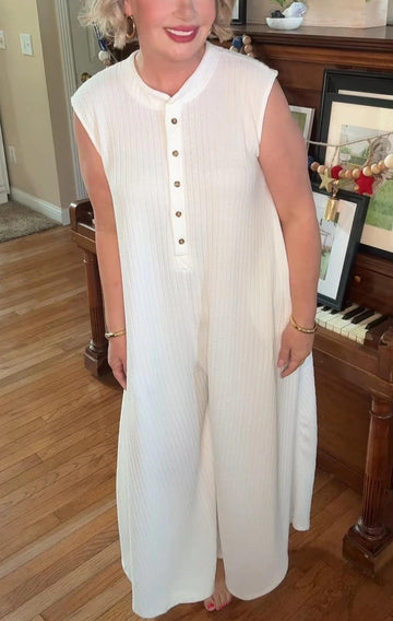 Women's Sleeveless Ribbed Wide Leg Jumpsuit