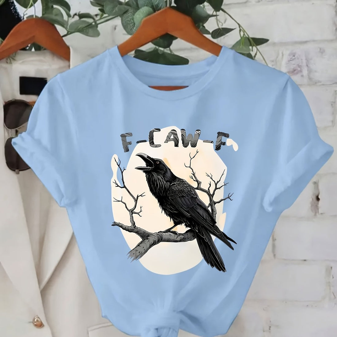 Unisex 1-side Printed Cotton Tee Witchy Raven T-Shirt