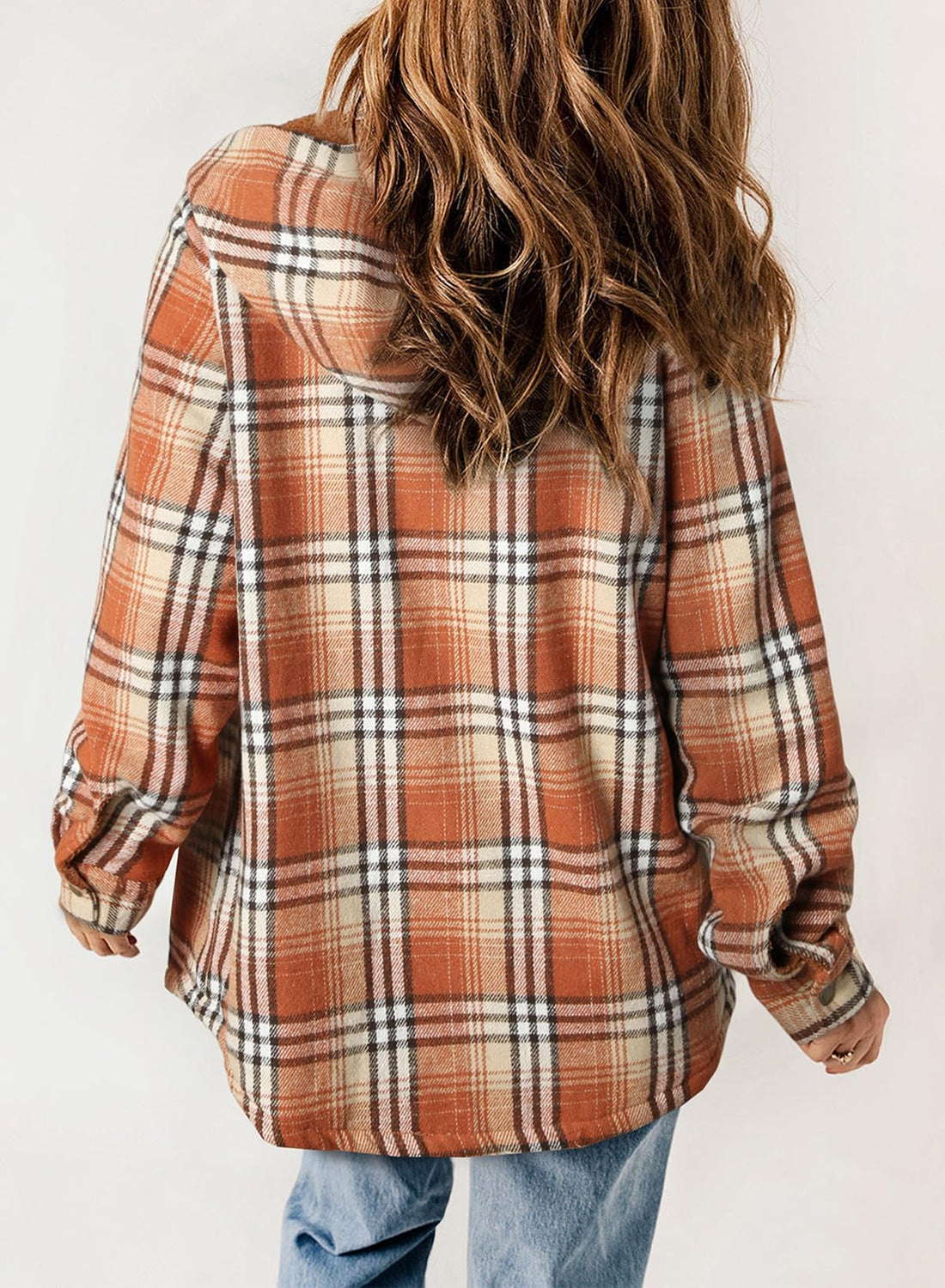 Women's Thickened Flannel Long Sleeve Plaid Jacket Coat with Hood