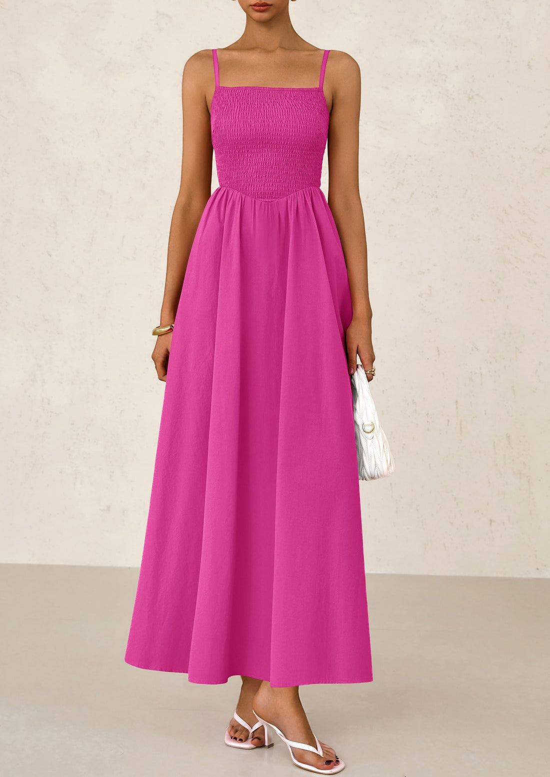 Summer Women's Smocked Maxi Dresses Casual Spaghetti Strap Swing A Line Long Flowy Dress