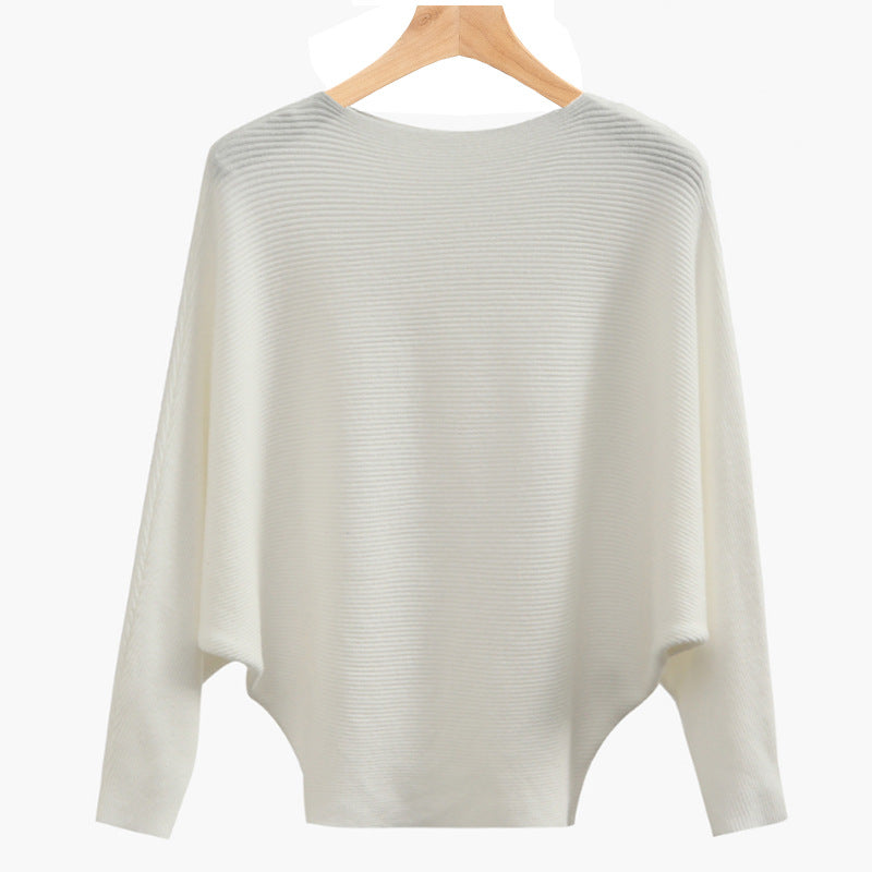 Women's Boat Neck Knit Dolman Sleeve Long Sleeve Sweater Top