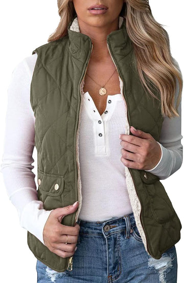 Womens Reversible Quilted Sherpa Fleece Vest Lightweight Sports Vest Coat