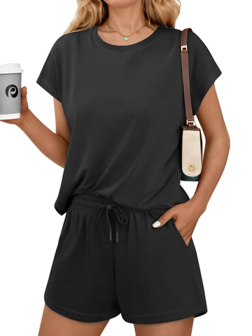 Women's Casual Crewneck Matching Shorts Lounge Set