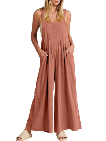 Women's Summer Bib Wide Leg Pants with Pockets