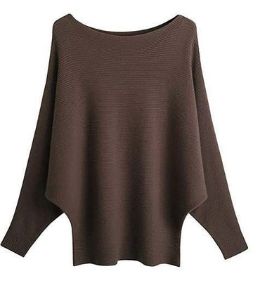 Women's Boat Neck Knit Dolman Sleeve Long Sleeve Sweater Top