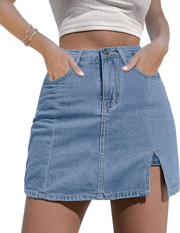 Women's Denim Mini Skirt Side Slit with High Waisted Jean Shorts Stretchy