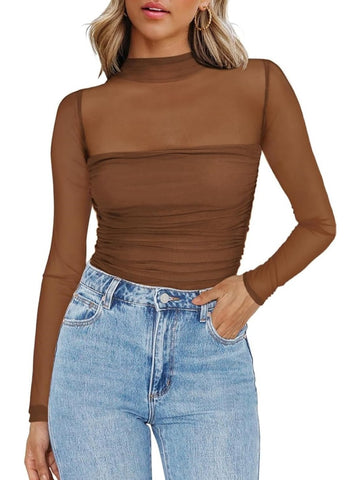 Women's Mesh Sheer Long Sleeve Top