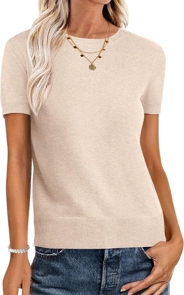 Womens Short Sleeve Crew Neck Sweater Shirts