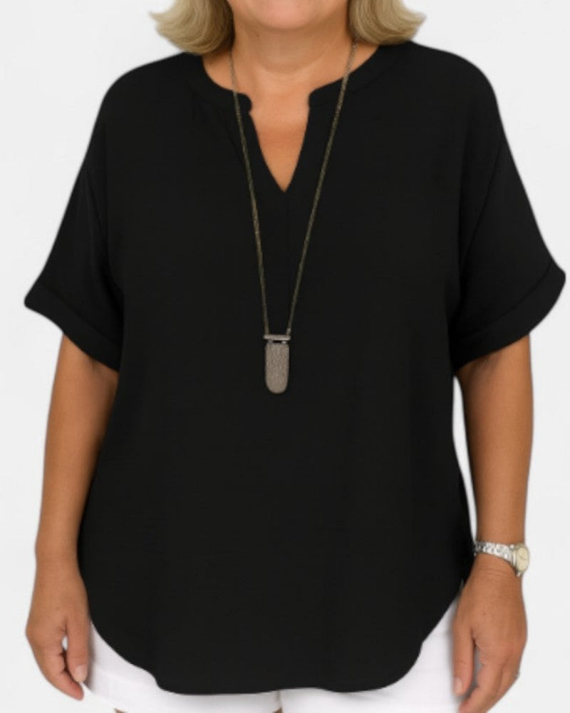 Women's Summer V-neck Curved Hem Short Sleeve Shirt