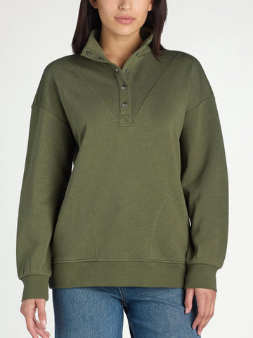 Mock Neck Henley Pullover Sweatshirt