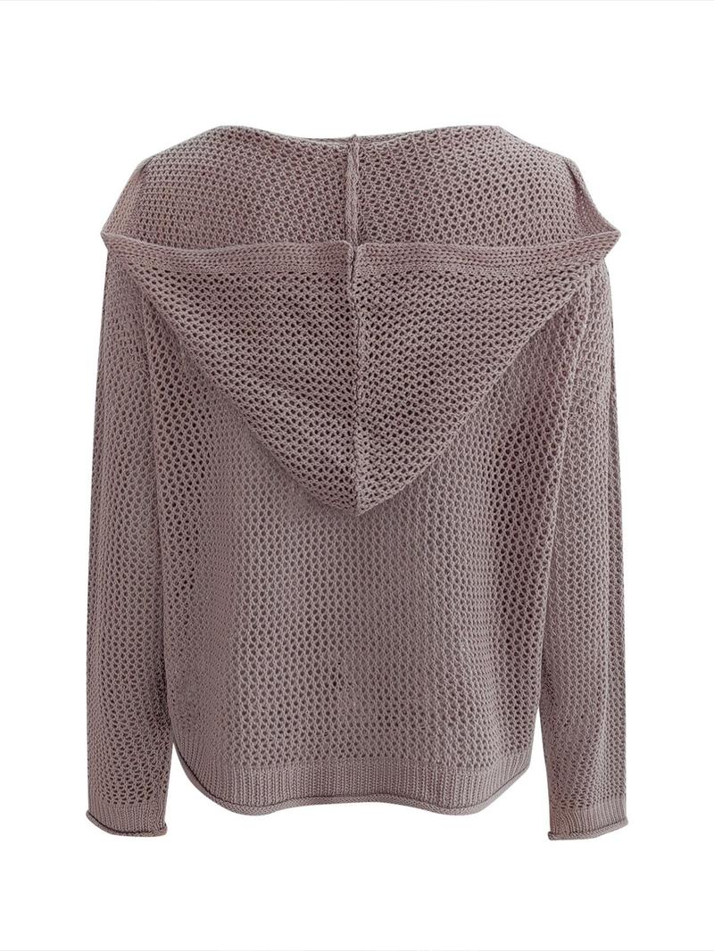 Women's Solid Hollow Out Sheer Hooded Sweater