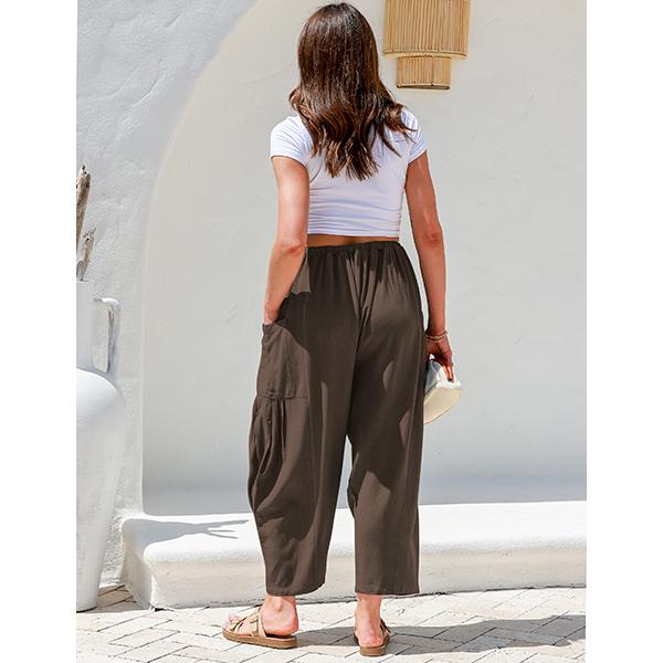 Womens Linen Wide Leg Pants Oversize Casual Loose Beach Palazzo Harem Pants with Pockets