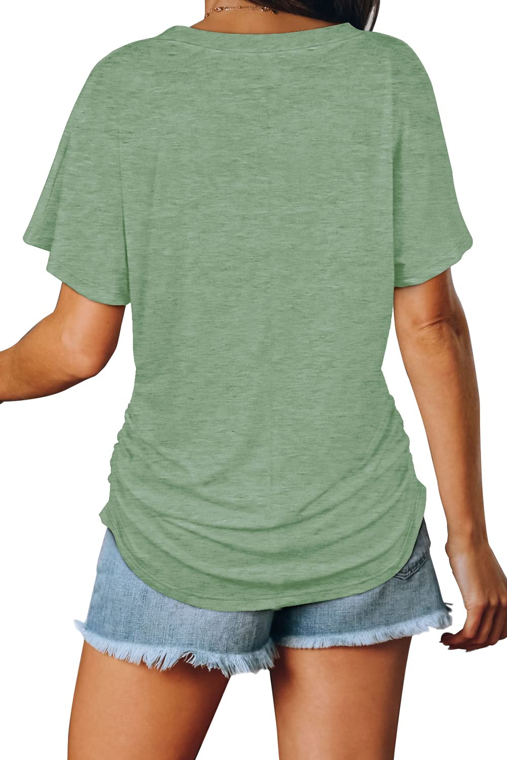 Women’s Short Sleeve V-Neck Dolman Top with Side Shirring
