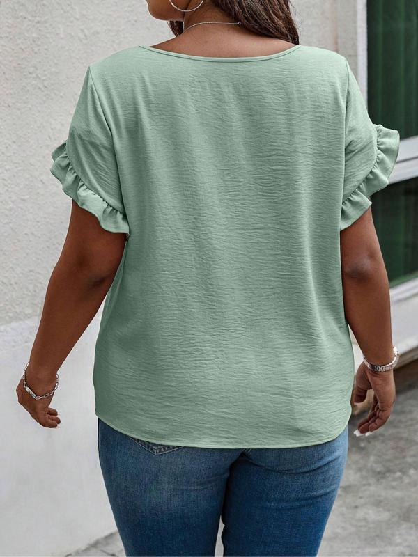 Women's Summer Ruffle Sleeve Round Neck T-Shirt